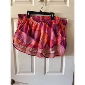 Athleta Printed Mesh Racer Run Short Women Size XL Pink Orange Abstract
